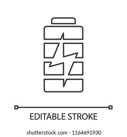 Battery charging linear icon. Thin line illustration. Battery level indicator. Contour symbol. Vector isolated outline drawing. Editable stroke