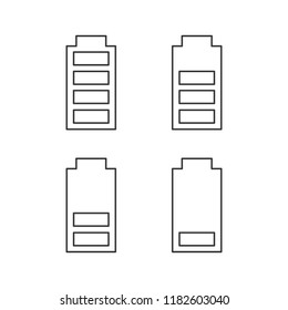 Battery charging linear icons set. Battery level indicators. Low, middle and high charge. Thin line contour symbols. Isolated vector outline illustrations. Editable stroke