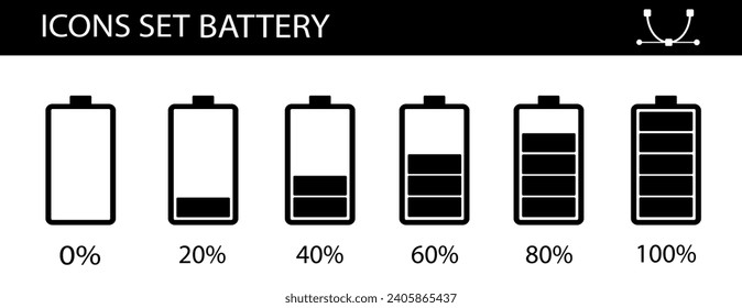 Battery charging linear icons set. Battery level indicators. Low, middle and high charge. Thin line contour symbols. Isolated vector outline illustrations. Editable stroke