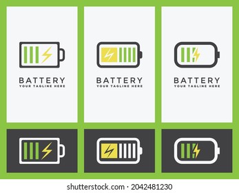 Battery charging logo Set or indicator icon in vector graphic design,