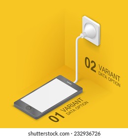 Battery charging from the mains. Vector illustration