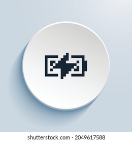 battery charging pixel art icon design. Button style circle shape isolated on white background. Vector illustration