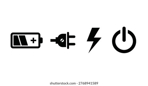 Battery charging and power icons set