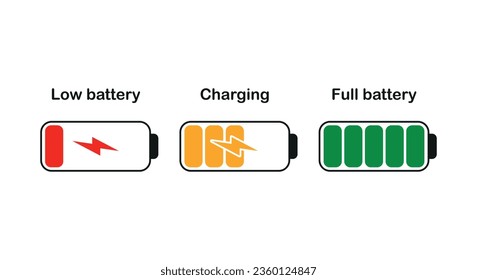 Battery charging process icon vector illustration. Set of battery on isolated background. Charge sign concept.