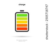 Battery charging process template Phone charge showing. Plugged and charging phone. Vector illustration EPS10. Battery charging.