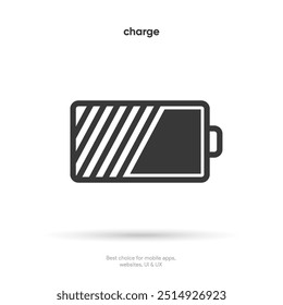 Battery charging process template Phone charge showing. Plugged and charging phone. Vector illustration EPS10. Battery charging.