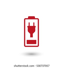 Battery is charging - red vector  icon with shadow