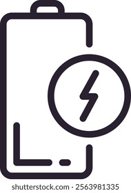 Battery charging represented by a flash symbol, illustrating fast energy supply. Simple black and white thick line vector icon captures the essence of quick power delivery