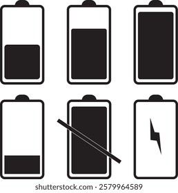 battery charging sign and symbol. battery charge level See less, exclamation, low, plus, minus, tick and full charge signs
