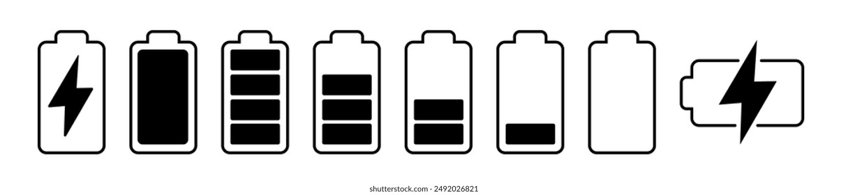 battery charging sign and symbol. Battery icon vector illustration. battery charge level, Battery icon set vector illustration.