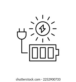 Battery charging with solar energy linear icon