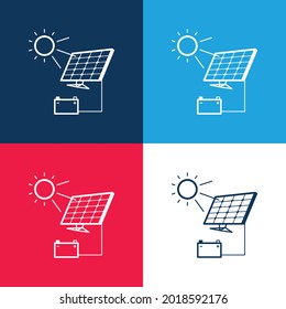 Carga de batería Con panel solar azul y rojo cuatro colores conjunto de iconos mínimo