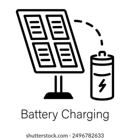 Battery charging with solar power plate, line style icon 