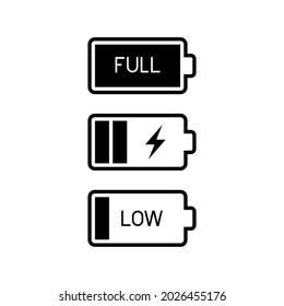 Akku-Ladestatus auf unterschiedlichen Ebenen, Symbol für elektrische Ladung, Energieeffizienzanzeiger-Konzept, einzeln auf weißem Hintergrund, Vektorgrafik
