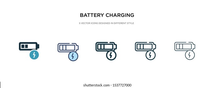 battery charging status icon in different style vector illustration. two colored and black battery charging status vector icons designed in filled, outline, line and stroke style can be used for