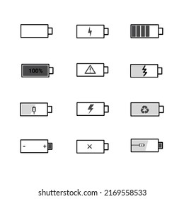 ilustración vectorial del icono de estado de carga de batería en un fondo blanco.