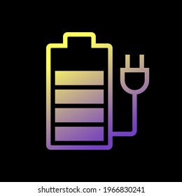 Battery charging status with plug, Electric charge icon, Power energy indicator concept, Isolated on black background, Vector illustration