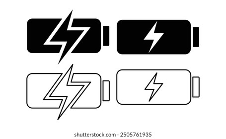 Battery charging symbol and clip art. Battery charging flat vector icon and glyph design with editable stroke