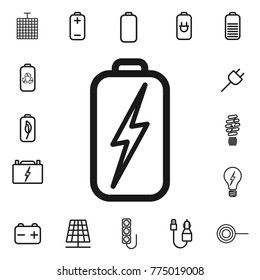 battery charging. thin line battery, charging, energy icon set