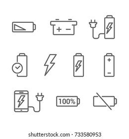 battery charging thin line icon set battery flat download battery charger plug banner site telephone technology program scheme mobile cell phone full electricity load power stock reserve power on