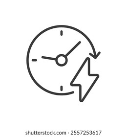 Battery charging time icon in line design. Battery, charging, time, energy, power, charge, electric on white background vector. Battery charging time editable stroke icon