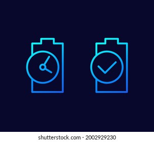 Battery charging time line vector icons
