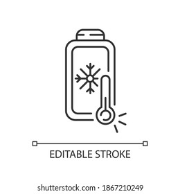 Battery charging undercooling problem linear icon. Modern devices working time multiplying. Thin line customizable illustration. Contour symbol. Vector isolated outline drawing. Editable stroke