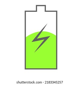 Batterieaufladungs-Vektorgrafik, grüner Farbakku mit Blitzzeichen