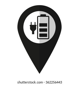 Battery is charging - vector icon;  black map pointer