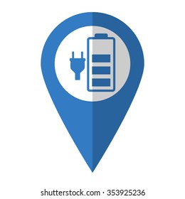 Battery is charging - vector icon; blue map  pointer