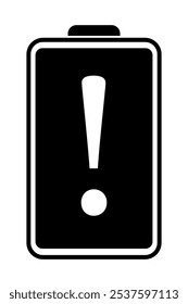 Battery charging vector icon. Charge level indicator. Black and white illustration. Low charge warning