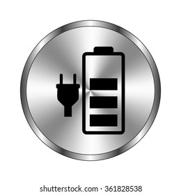 Battery is charging - vector icon;  metal button