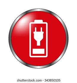Battery is charging - vector icon on the  red button
