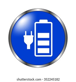 Battery is charging - vector icon on the blue button