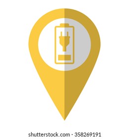 Battery is charging - vector icon;  yellow map pointer