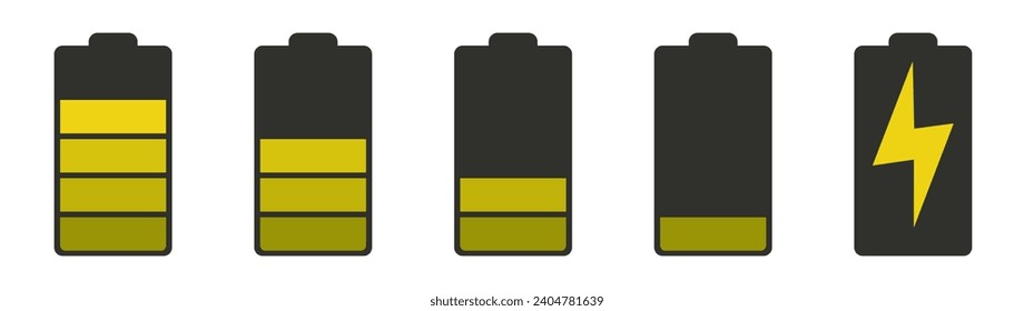  The battery is charging.  Vector illustration. Battery charge indicator icon set. EPS 10.