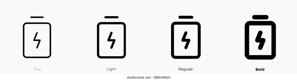 icono vertical de carga de batería. Diseño delgado, ligero y audaz aislado en un fondo blanco
