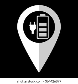 Battery is charging - white vector icon;  map pointer