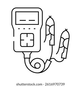 battery check car mechanic line icon vector. battery check car mechanic sign. isolated contour symbol black illustration