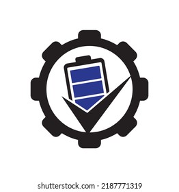Plantilla de diseño del logotipo vectorial de la forma del engranaje de comprobación de la batería.	