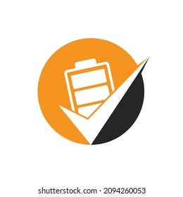 Battery check mark vector logo design template. Vector illustration of check list battery logo icon template.	