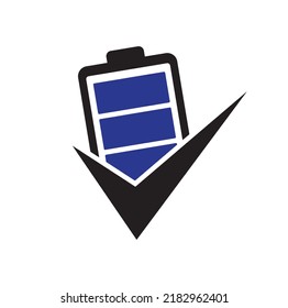 Battery check vector logo design template. Vector illustration of check list battery logo icon template.