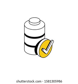 Battery checkmark. Vector line, 3d stroke isometric, color web icon, new flat style. Creative illustration design, abstract idea for infographics.