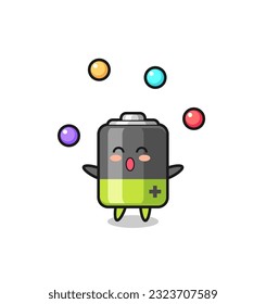 the battery circus cartoon juggling a ball , cute style design for t shirt, sticker, logo element