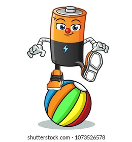 battery circus clown stand in the ball mascot vector cartoon illustration