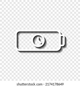 Battery with clock simple icon vector. Flat design. White with shadow on transparent grid.ai