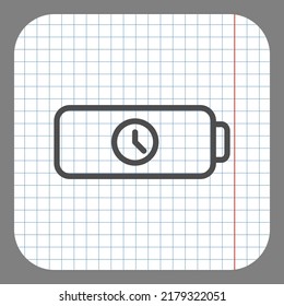Battery with clock simple icon vector. Flat design. On graph paper. Grey background.ai