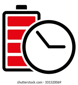 Battery Clock vector icon. Style is bicolor flat symbol, intensive red and black colors, rounded angles, white background.