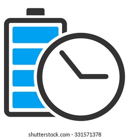 Battery Clock vector icon. Style is bicolor flat symbol, blue and gray colors, rounded angles, white background.