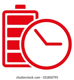 Battery Clock vector icon. Style is flat symbol, red color, rounded angles, white background.